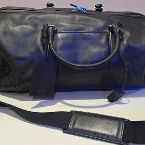 Coach F05404 Black Leather Zip Top Lock Travel Duffel Bag
